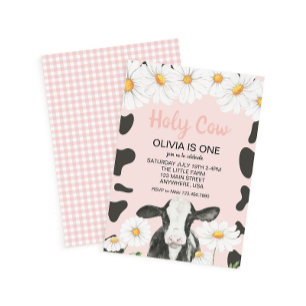 Heilige Kuh Ich bin One Pink Gingham Daisy Birthda Einladung