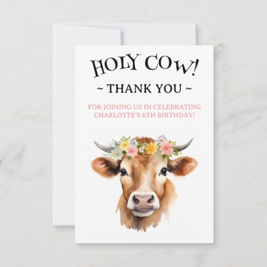 Heilige Kuh Jersey Kuh Floral Girl's Birthday Dankeskarte (Vorderseite)
