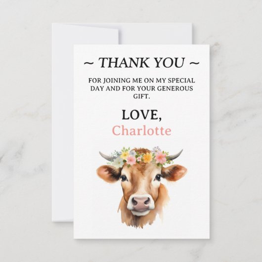 Heilige Kuh Jersey Kuh Floral Girl's Birthday Dankeskarte (Rückseite)