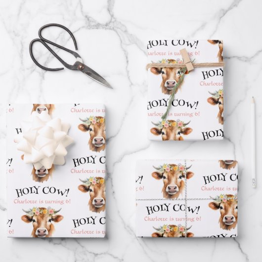 Heilige Kuh Jersey Kuh Floral Girl's Birthday Geschenkpapier Set (Vorderseite)