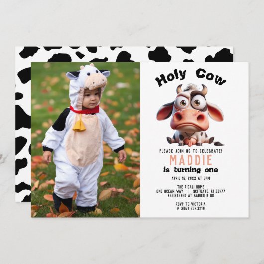 Heilige Kuh Karikaturen Ich bin ein Cowgirl 1. Geb Einladung (Vorne/Hinten)