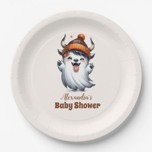 Heilige Kuh Little Boo Halloween Kinderdusche Pappteller (Vorderseite)