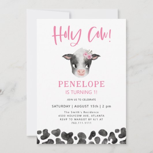Heilige Kuh Mädchen 1. Geburtstag Einladung (Vorderseite)