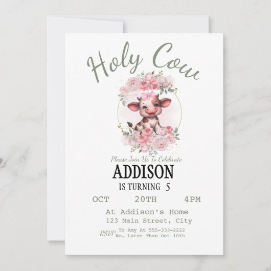Heilige Kuh Mädchen 5. Geburtstag Einladung (Vorderseite)