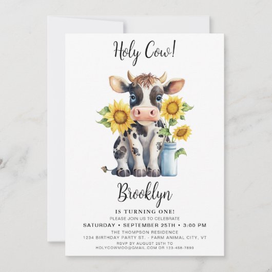 Heilige Kuh Niedlich Modernes Landtier 1. Geburtst Einladung (Vorderseite)