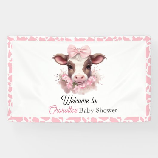 Heilige Kuh Pink Boho Babydusche Banner (Horizontal)