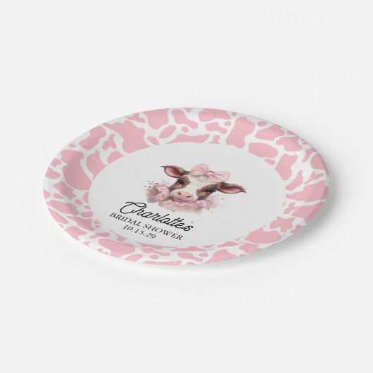 Heilige Kuh Pink Boho Babydusche Pappteller (Schrägansicht)