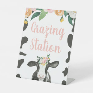 Heilige Kuh Rosa florale Geburtstagsnahrung Sockelschild