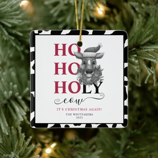 Heilige Kuh Weihnachts-Foto Cowhide Pattern Keramikornament (Baum)