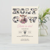 Heilige Kuh Western 1. Geburtstagsmädchen Einladun Einladung (Stehend Vorderseite)