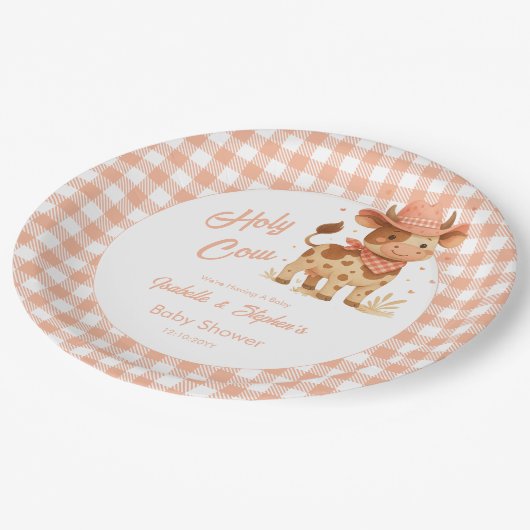 Heilige Kuh, wir haben ein rustikales Baby Peach K Pappteller (Schrägansicht)