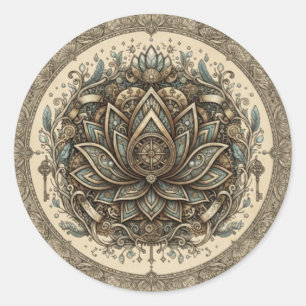 Heilige Lotos-Mandala Vintage Spirituelle Kunst Runder Aufkleber