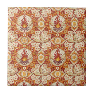 Heilige Lotus-Mandala-Flammen - Feuerphönix-Muster Fliese