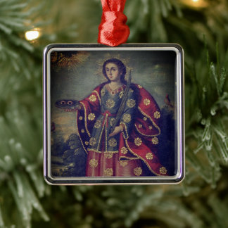 Heilige Lucia im Stil der Cusco-Schule Ornament Aus Metall