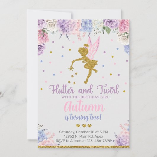 Heilige Mädchen zum Geburtstag einladen, Blume Gol Einladung (Vorderseite)