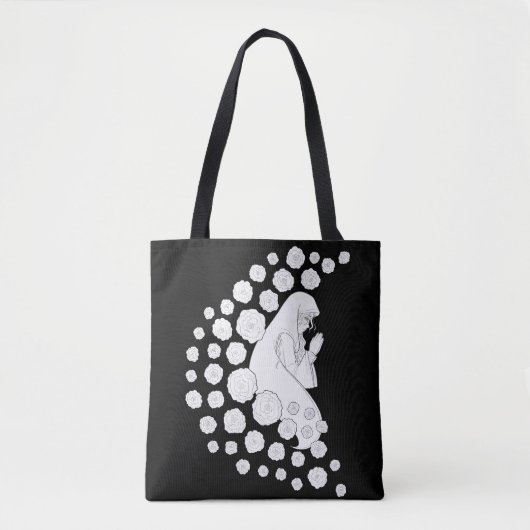 Heilige Maria mit Rose - schwarz-weiß - Tasche (Vorderseite)