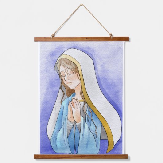 Heilige Mary Wandteppich Mit Holzrahmen (Vorderseite)