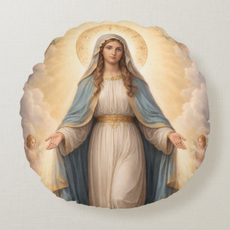 Heilige Mutter Gottes Göttliche Liebe & Schutz´11 Rundes Kissen