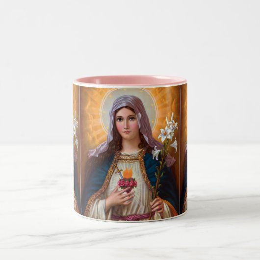Heilige Mutter Maria Unbeflecktes Herz, St. Maria, Zweifarbige Tasse (Mittel)