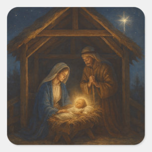 Heilige Nacht: Die Geburt Christi Quadratischer Aufkleber