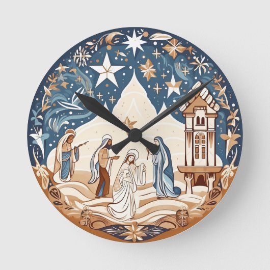 Heilige Nacht - Krippe Runde Wanduhr (Vorderseite)