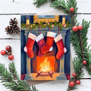 Heilige Nacht Weihnachtsstrümpfe Wasserfarbe Feiertagspostkarte