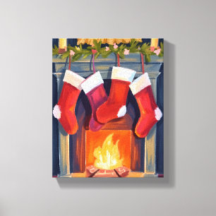Heilige Nacht   Weihnachtsstrümpfe Wasserfarben Leinwanddruck