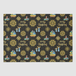 Heilige Nachtkrippe Mary Joseph Jesus Golden Stars Seidenpapier