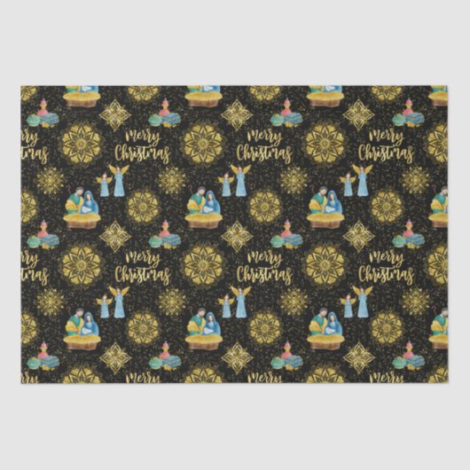 Heilige Nachtkrippe Mary Joseph Jesus Golden Stars Seidenpapier (Vorderseite)