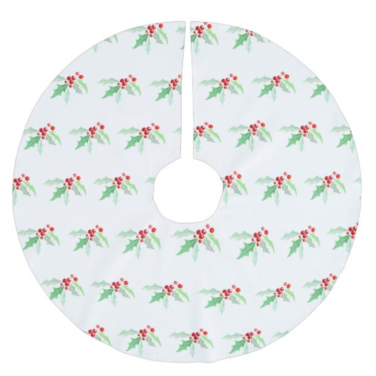 Heilige rote Beeren Weihnachtswasserfarbe grün rot Polyester Weihnachtsbaumdecke (Vorderseite)