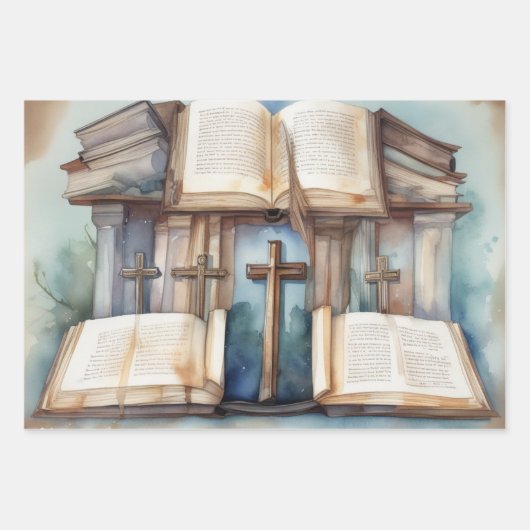 Heilige Schriften und Kreuz Geschenkpapier Set (Vorderseite 2)