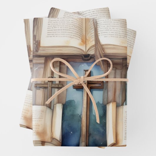 Heilige Schriften und Kreuz Geschenkpapier Set (Beispiel)
