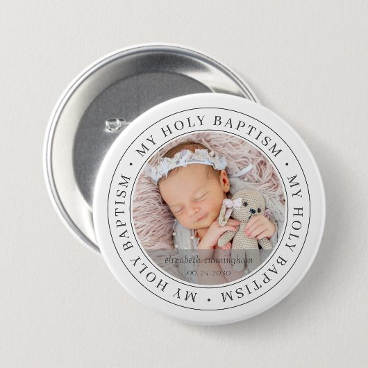 Heilige Taufe Einfache Rahmen Modernes Foto Button (Vorne & Hinten)