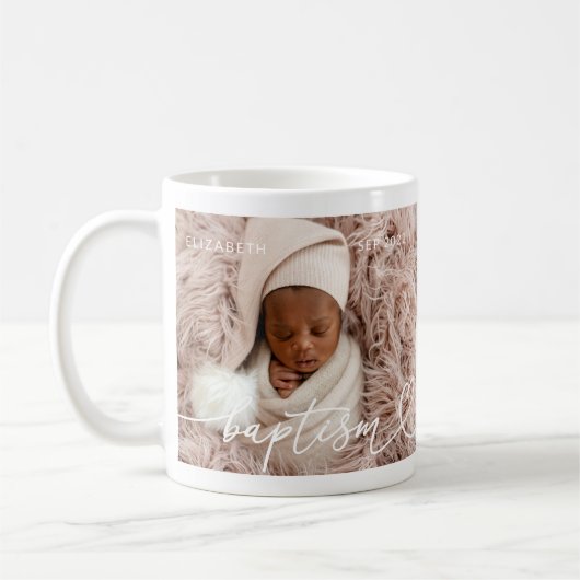 Heilige Taufe Elegantes Foto Modernes Chic Heart B Kaffeetasse (Links)