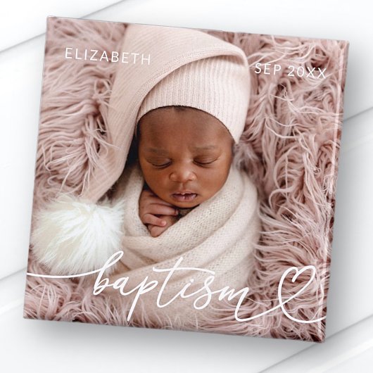 Heilige Taufe Elegantes Foto Modernes Chic Heart B Magnet