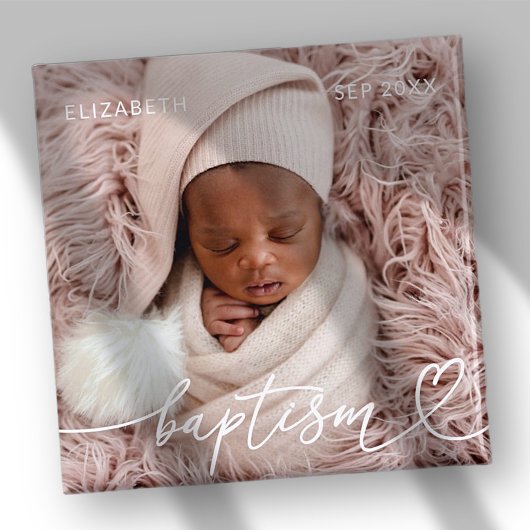 Heilige Taufe Elegantes Foto Modernes Chic Heart B Magnet