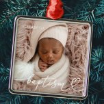 Heilige Taufe Elegantes Foto Modernes Chic Heart B Ornament Aus Metall<br><div class="desc">Dieses einfache und moderne Design besteht aus Serifentypografie und fügen Sie ein individuelles Foto,  den Namen des Babys und Monat und Jahr der Taufe</div>