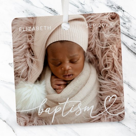 Heilige Taufe Elegantes Foto Modernes Chic Heart B Ornament Aus Metall
