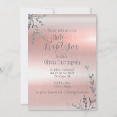 Heilige Taufe Pink Metallic Script Christening Einladung (Vorderseite)