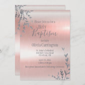 Heilige Taufe Pink Metallic Script Christening Einladung (Vorne/Hinten)