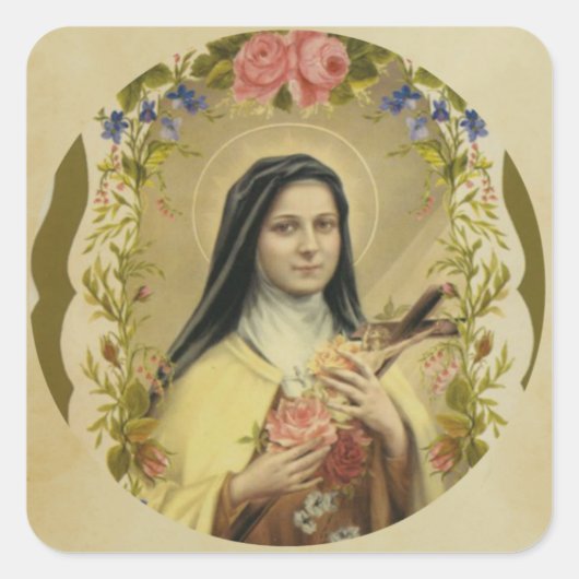 Heilige Therese des Kindes Jesus Kleine Blume Quadratischer Aufkleber (Vorderseite)