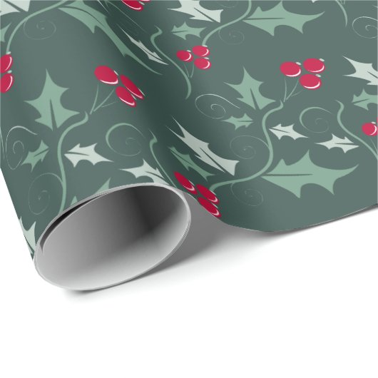 Heilige und rote Beeren, grau Geschenkpapier (Rolleneckpunkt)