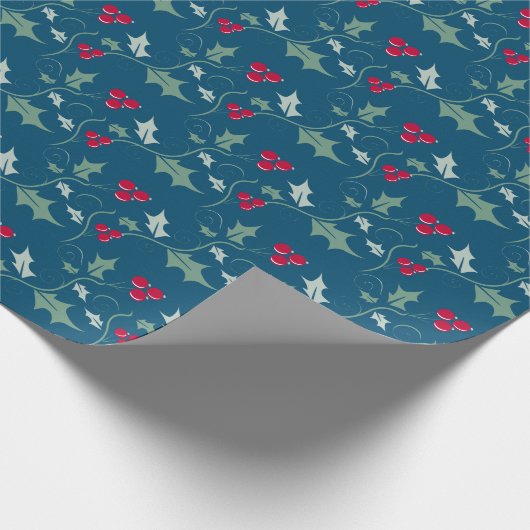 Heilige und rote Beeren, grau-grün Geschenkpapier (Ecke)