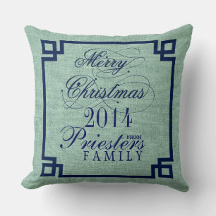 Heilige Weihnachten Blue Text Sage-Green Linen Tex Kissen