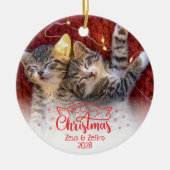 Heilige Weihnachten zwei Bilder Spaß Katzenliebhab Keramik Ornament (Vorne)