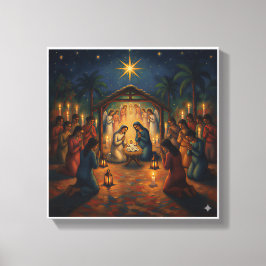 Heilige Weihnachts-Krippenszene – Lebendige Weihna Leinwanddruck