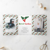 Heilige Weihnachtsbeere und Foto-Collage Dreifach Gefaltete Urlaubskarte (Innenseite)