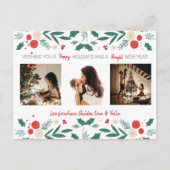 Heilige Weihnachtsfeiertage Efeu Beere 3 Fotos Kar Postkarte (Vorderseite)