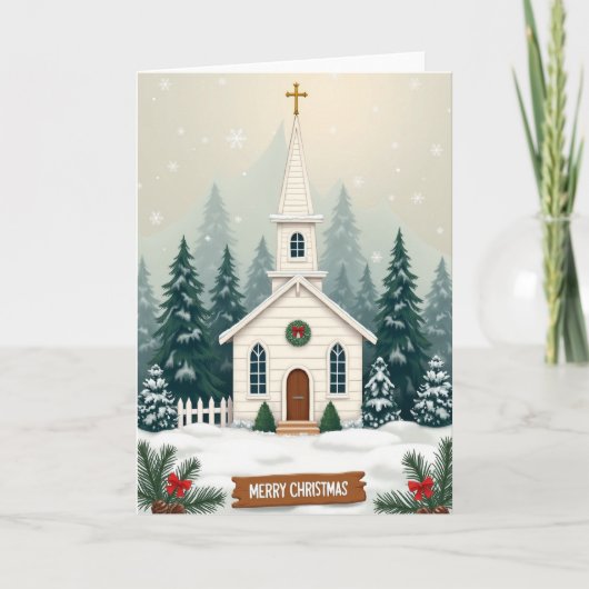 Heilige Weihnachtskirchenschnee Karte (Vorderseite)