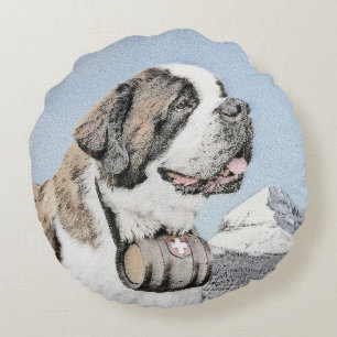 Heiligen Bernard Malerei - Süße originelle Hundeku Rundes Kissen